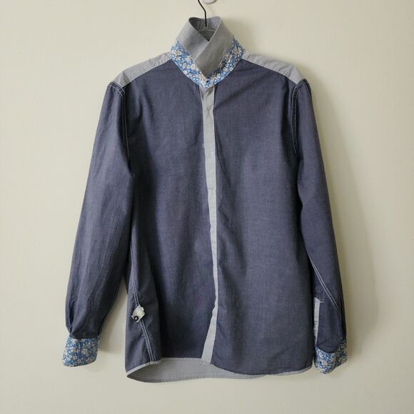 Duchamp London Mens Cotton Tailored Fit Button-Up Shirt Sz 16.5/L/42 Grey Floral - Picture 5 of 9